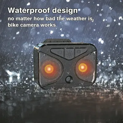 Cámara con luz trasera blanca y roja para seguridad en bicicleta.
