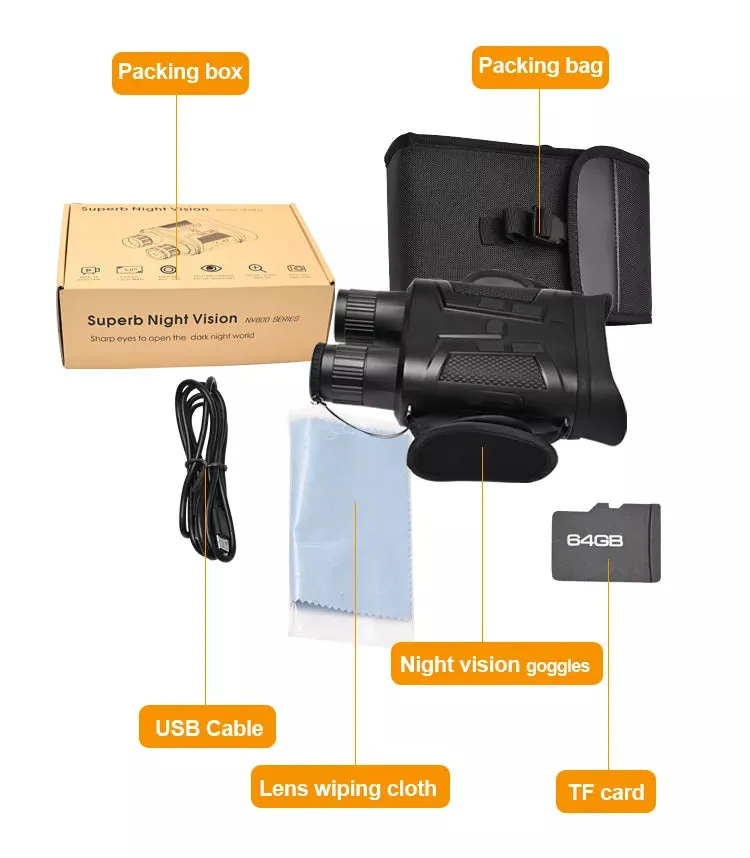 Binocular 64G 1080p de largo alcance visión IR NV800S